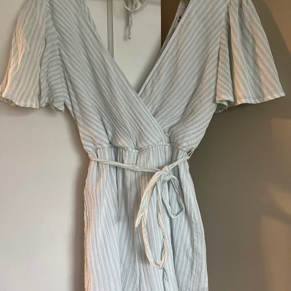 Green and White Striped Short Sleeve Romper